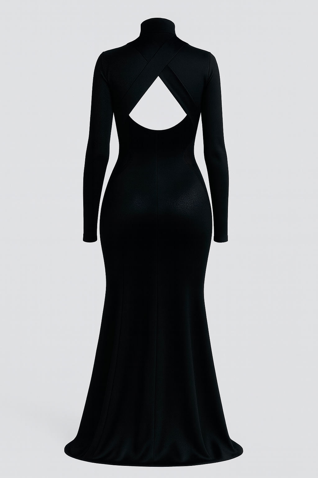 Long-Sleeve Silk Gown with Mesh Panels